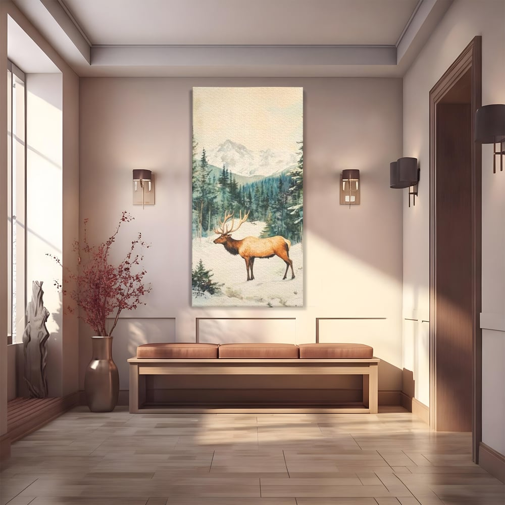 Tablou canvas cu tablou canvas cu cerb in zapada, fara rama, pe sasiu de lemn