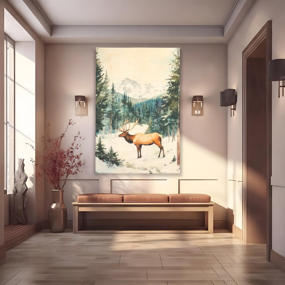 Tablou canvas cu tablou canvas cu cerb in zapada, fara rama, pe sasiu de lemn
