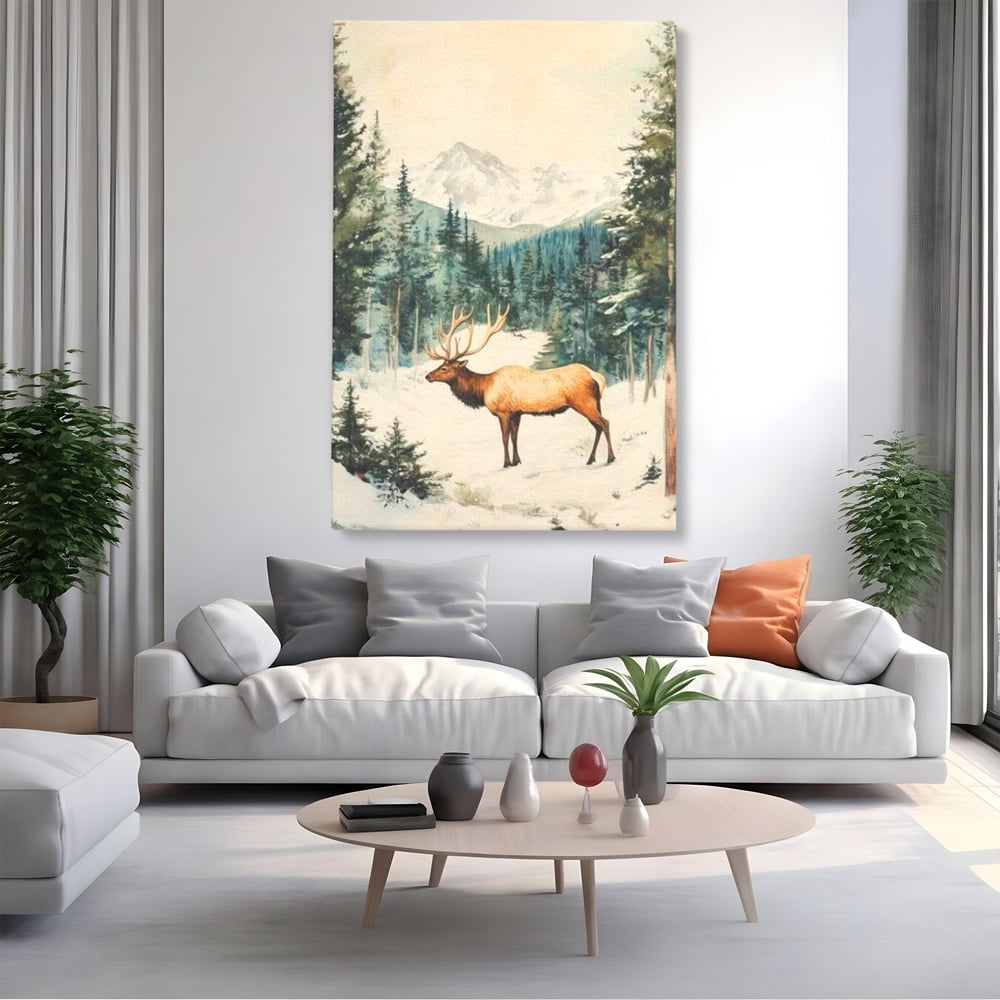 Tablou canvas cu tablou canvas cu cerb in zapada, fara rama, pe sasiu de lemn, pe perete intr-un living