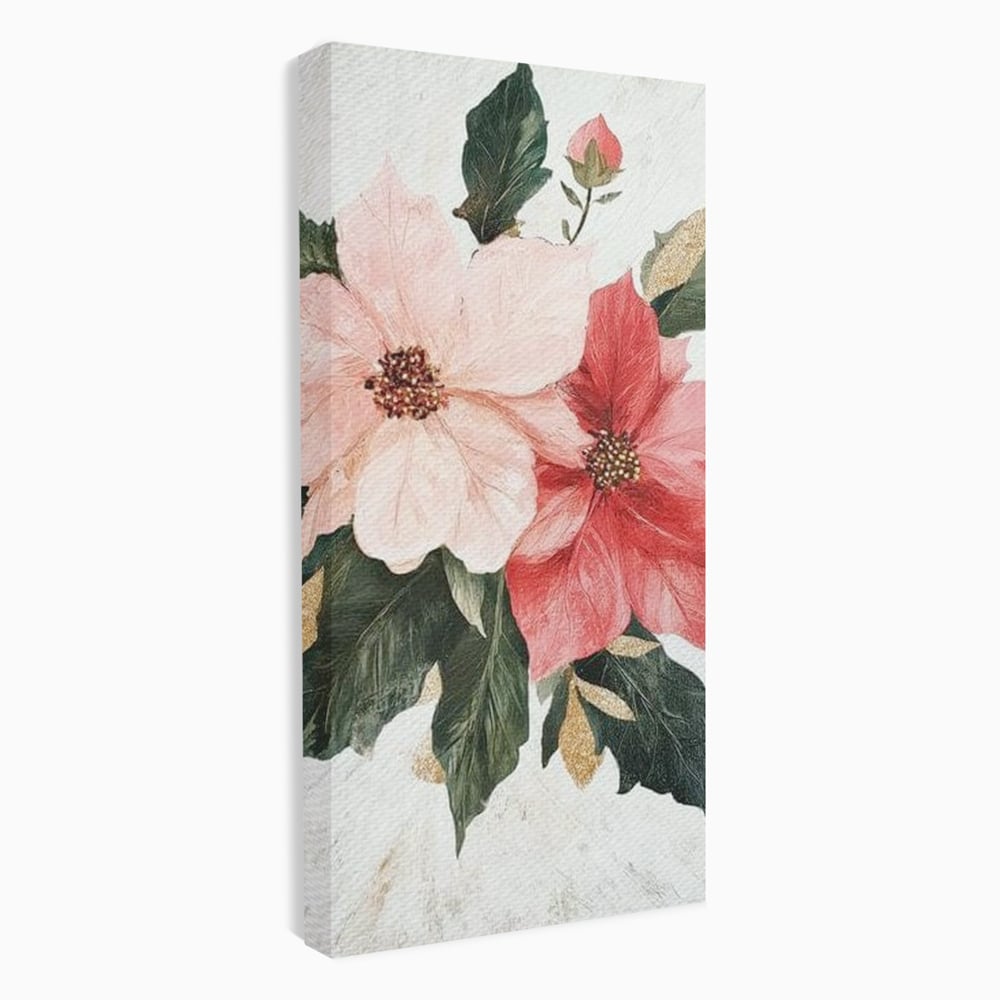 Tablou canvas cu tablou canvas cu flori de craciun, fara rama, pe sasiu de lemn
