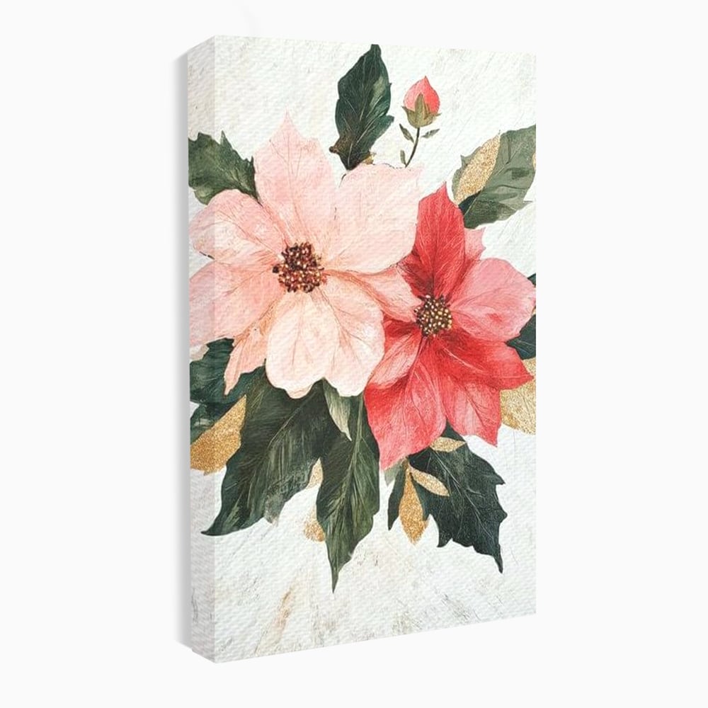 Tablou canvas cu tablou canvas cu flori de craciun, fara rama, pe sasiu de lemn