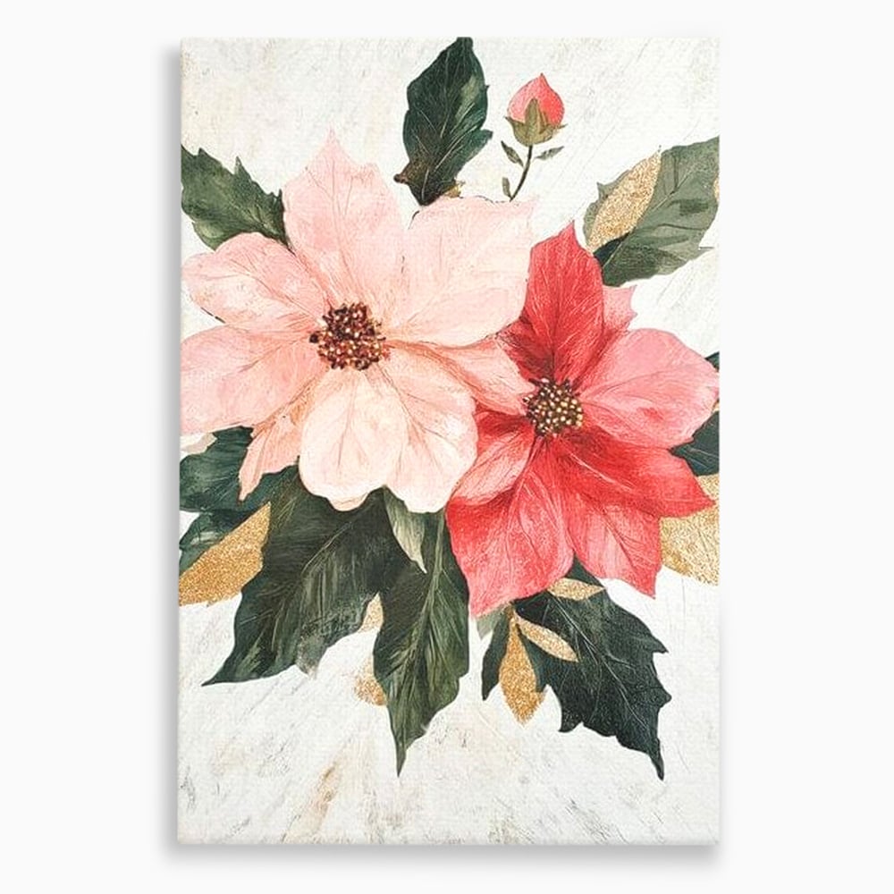 Tablou canvas cu tablou canvas cu flori de craciun, fara rama, pe sasiu de lemn