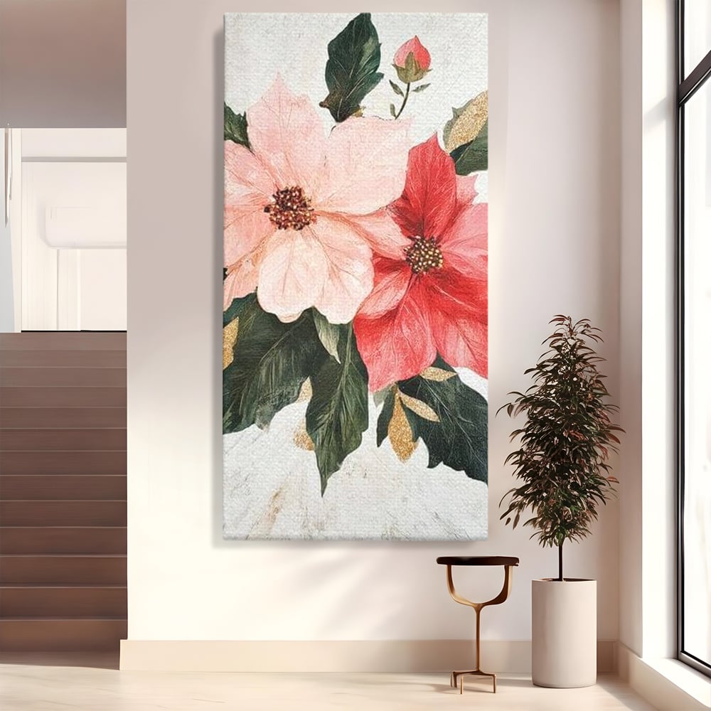 Tablou canvas cu tablou canvas cu flori de craciun, fara rama, pe sasiu de lemn