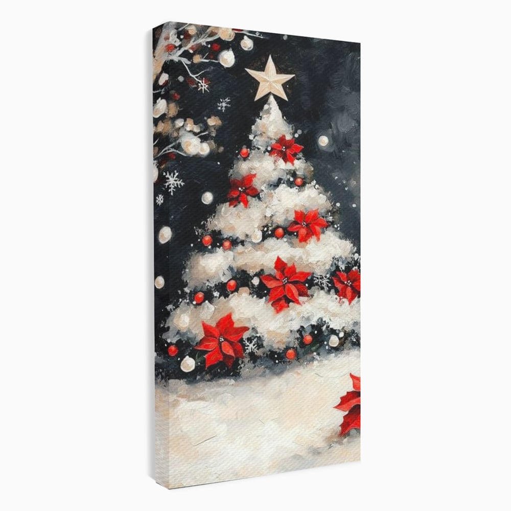 Tablou canvas cu tablou canvas cu brad de craciun pictat, fara rama, pe sasiu de lemn
