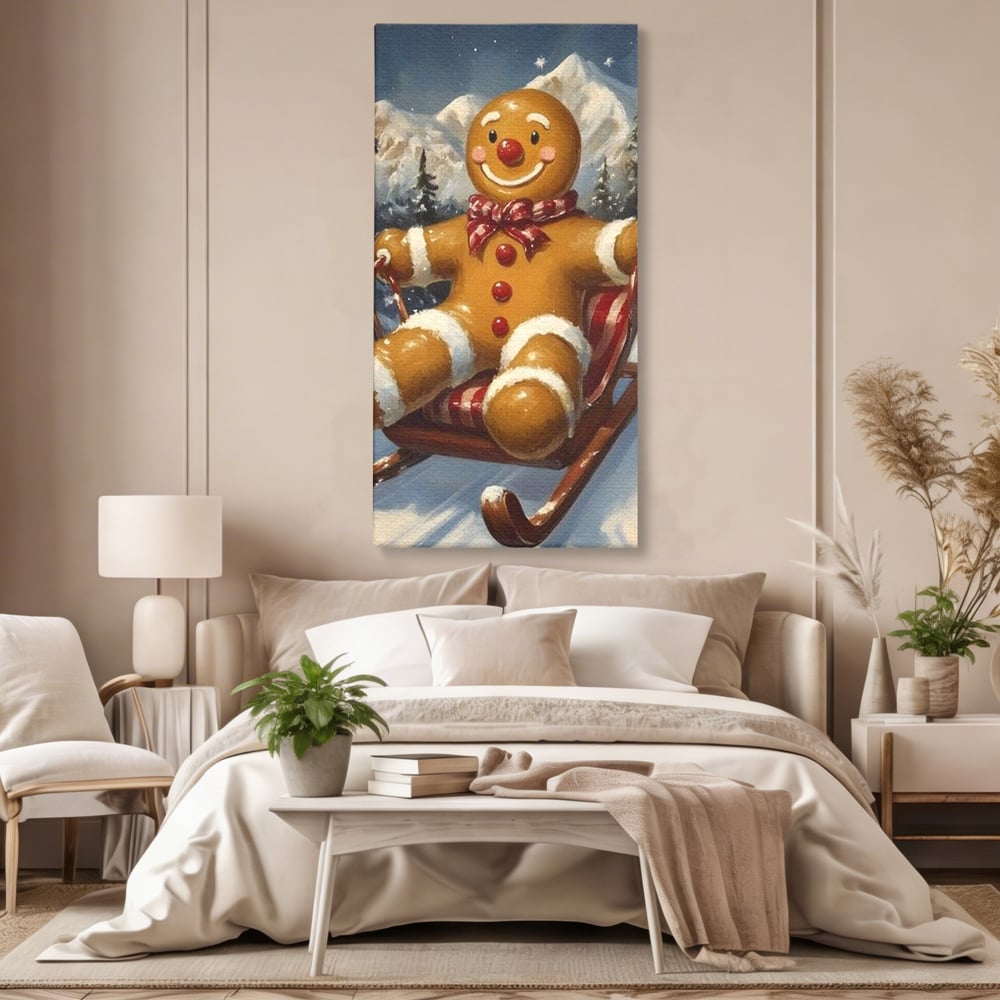 Tablou canvas cu tablou canvas omulet de turtita pe sanie, fara rama, pe sasiu de lemn, pe perete intr-un dormitor
