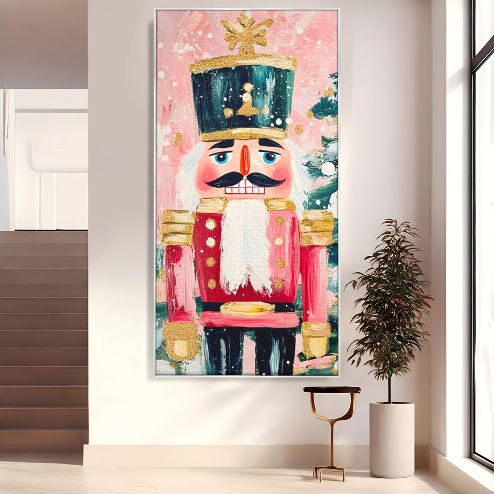 Tablou canvas cu pictura cu spargator de nuci, in rama de aluminiu argintiu