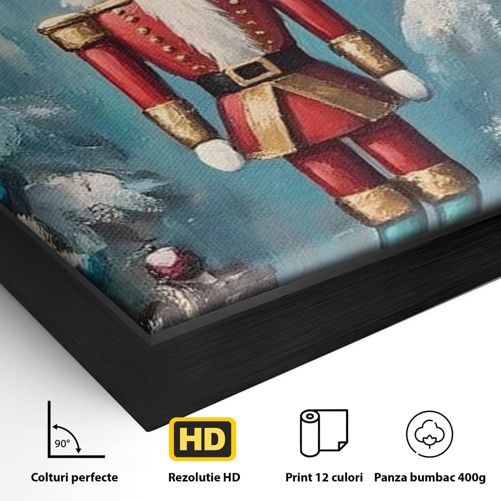 Detaliu al suprafetei: tablou canvas cu spargator de nuci, in rama de aluminiu negru