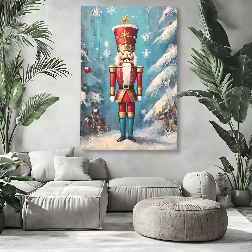 Tablou canvas cu tablou canvas cu spargator de nuci, fara rama, pe sasiu de lemn, pe perete intr-un living
