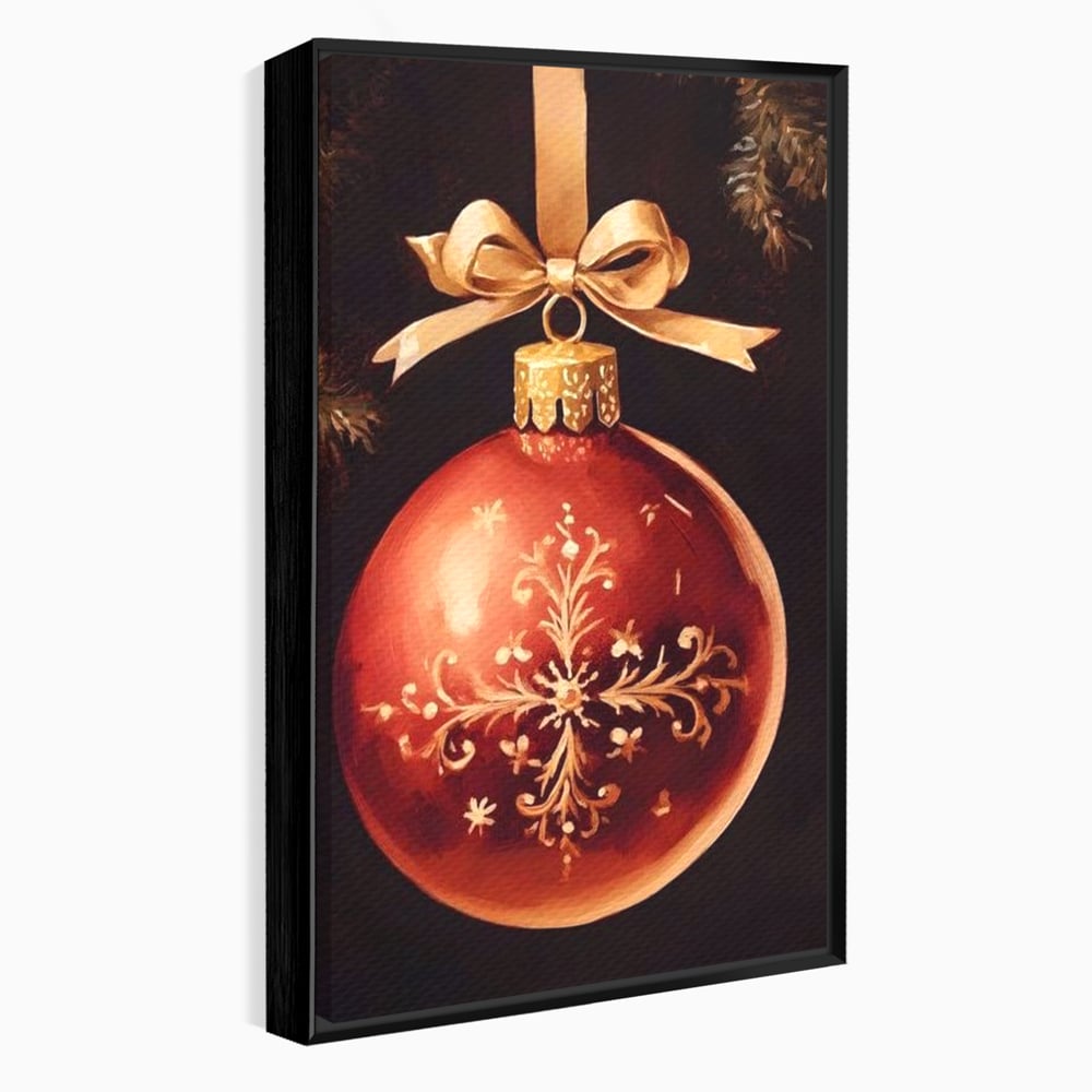 Tablou canvas cu tablou canvas cu glob rosu de craciun, in rama de aluminiu negru