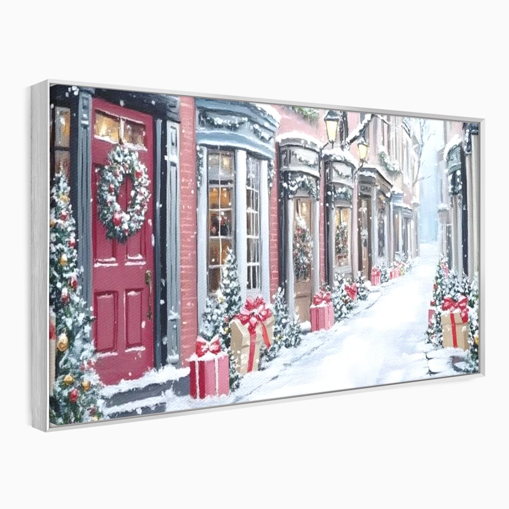 Tablou canvas cu tablou canvas cu strada urbana de iarna, in rama de aluminiu argintiu