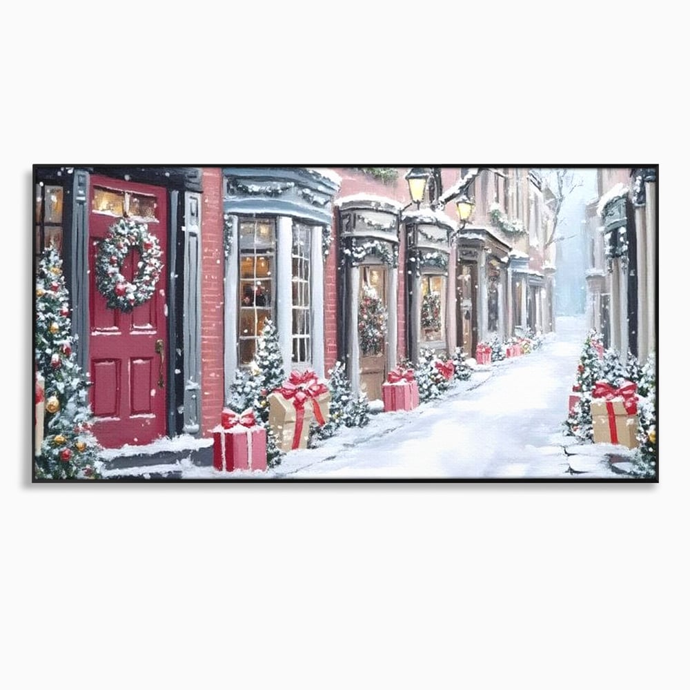 Tablou canvas cu tablou canvas cu strada urbana de iarna, in rama de aluminiu negru