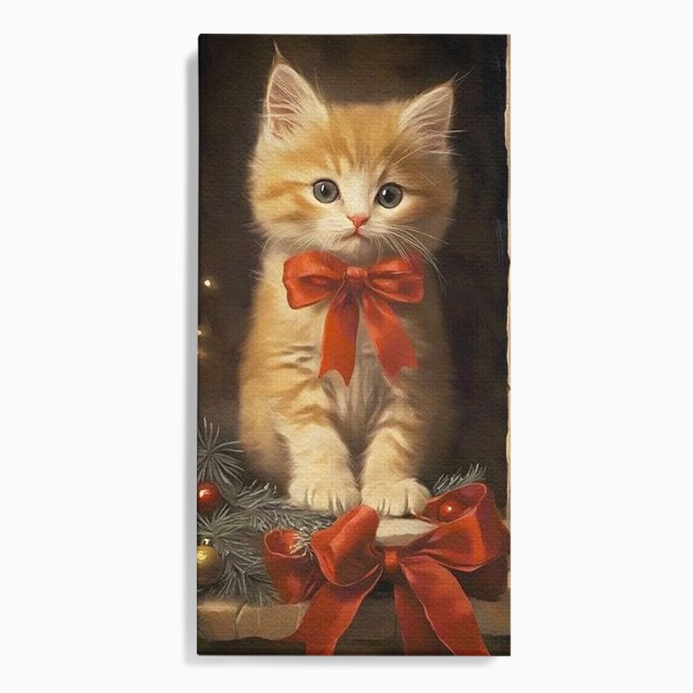 Tablou canvas cu tablou canvas cu pisoi si funda rosie, fara rama, pe sasiu de lemn