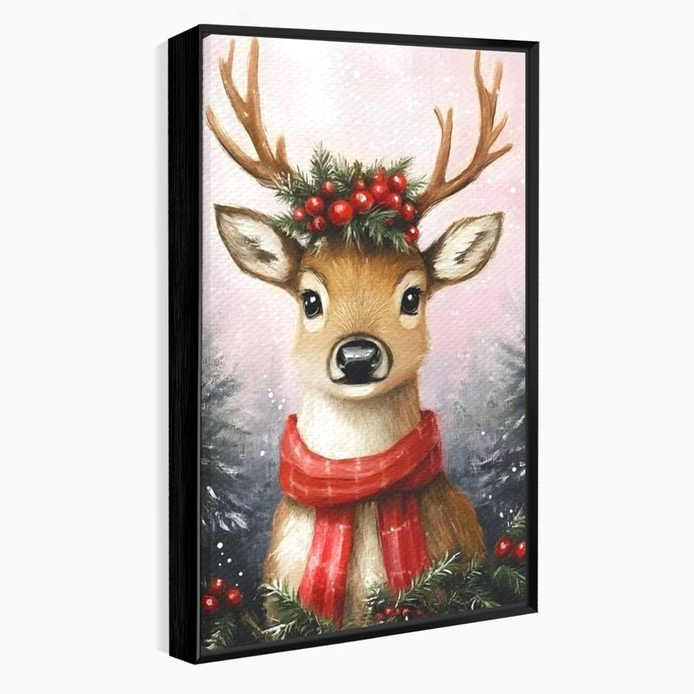 Tablou canvas cu tablou canvas cu ren festiv, in rama de aluminiu negru