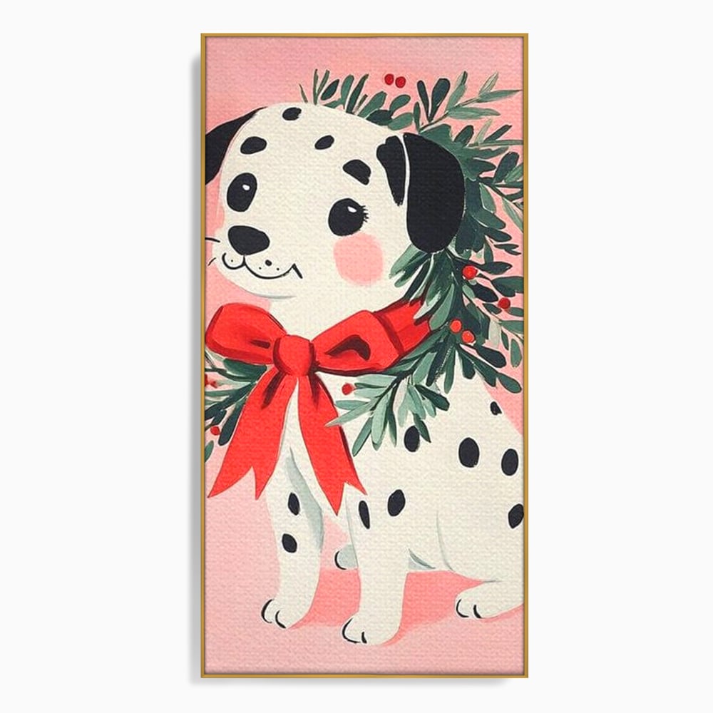 Tablou canvas cu tablou canvas cu catel dalmatian, in rama de aluminiu auriu