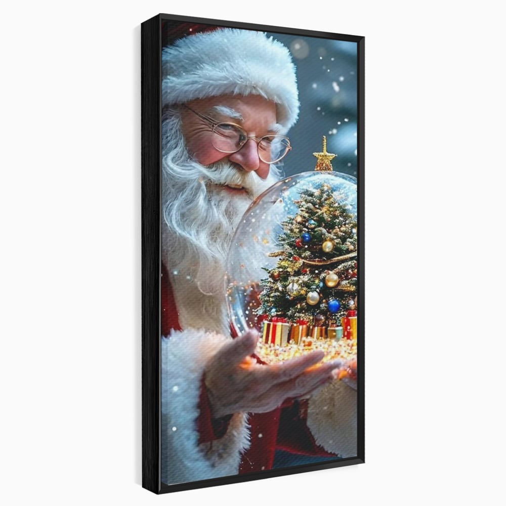 Tablou canvas cu tablou canvas cu mos craciun, in rama de aluminiu negru