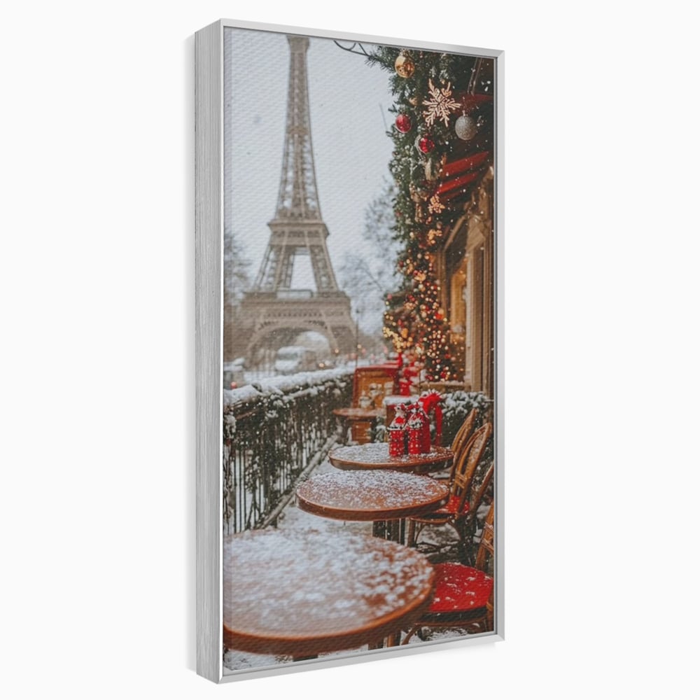 Tablou canvas cu tablou canvas cu turnul eiffel iarna, in rama de aluminiu argintiu
