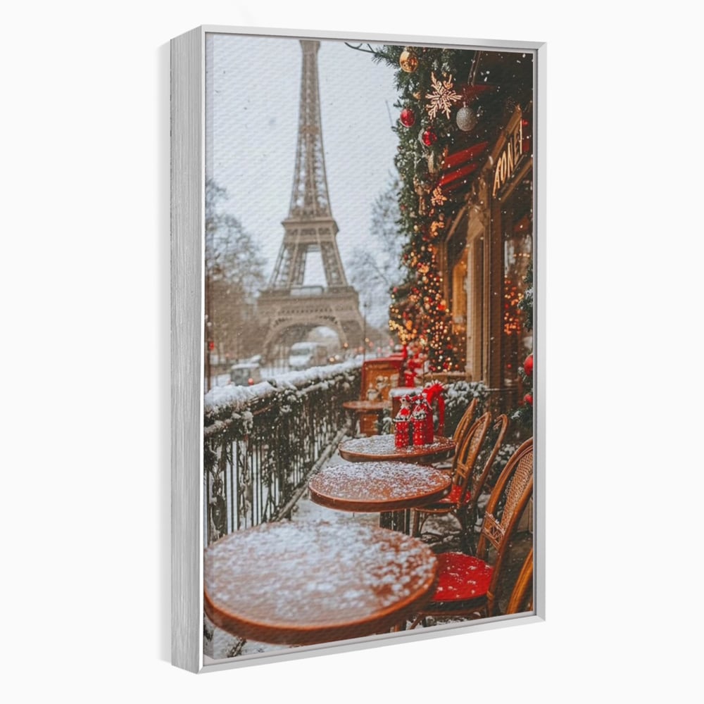 Tablou canvas cu tablou canvas cu turnul eiffel iarna, in rama de aluminiu argintiu
