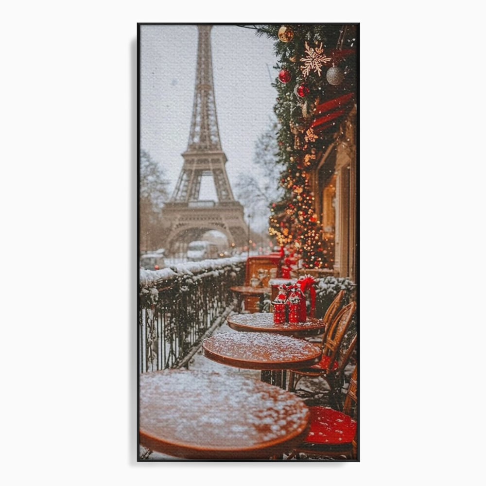 Tablou canvas cu tablou canvas cu turnul eiffel iarna, in rama de aluminiu negru