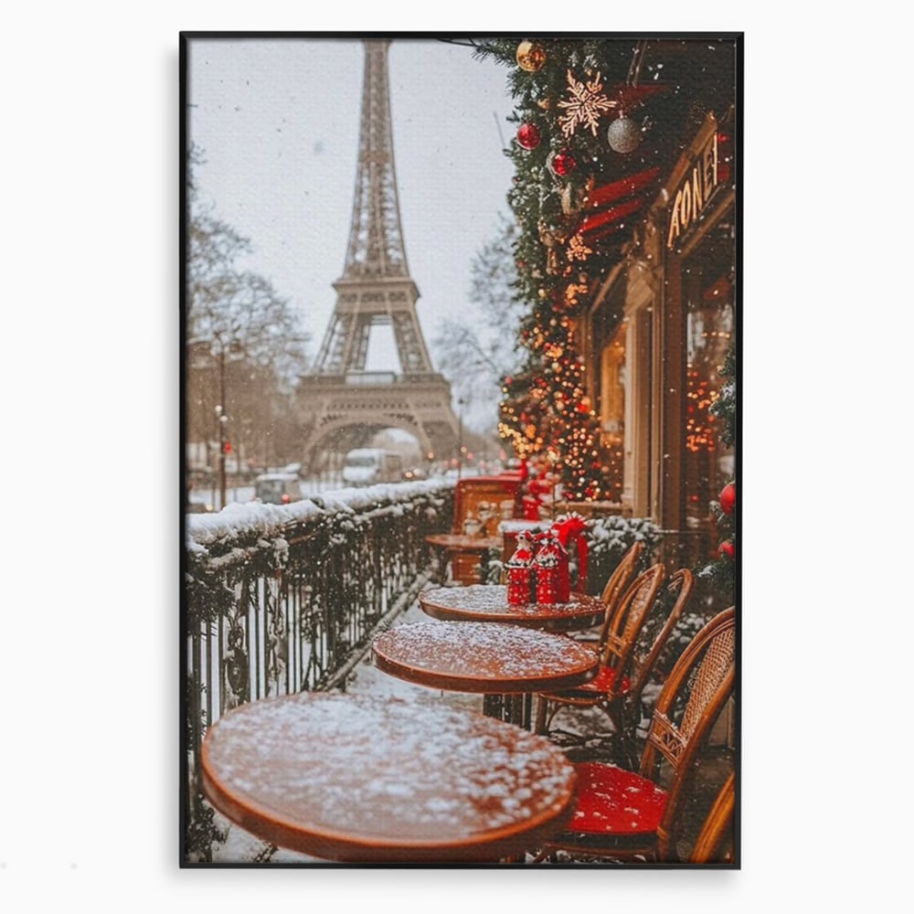 Tablou canvas cu tablou canvas cu turnul eiffel iarna, in rama de aluminiu negru