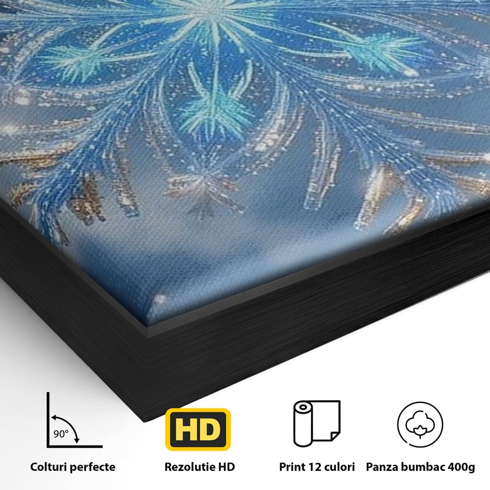 Detaliu al suprafetei: tablou vertical cu fulg de zapada, in rama de aluminiu negru