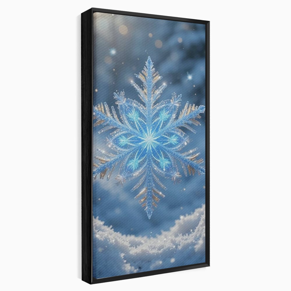 Tablou canvas cu tablou vertical cu fulg de zapada, in rama de aluminiu negru