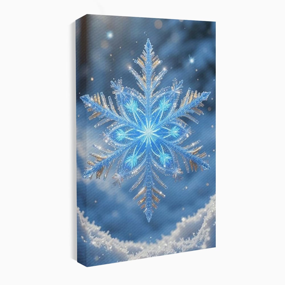 Tablou canvas cu tablou vertical cu fulg de zapada, fara rama, pe sasiu de lemn
