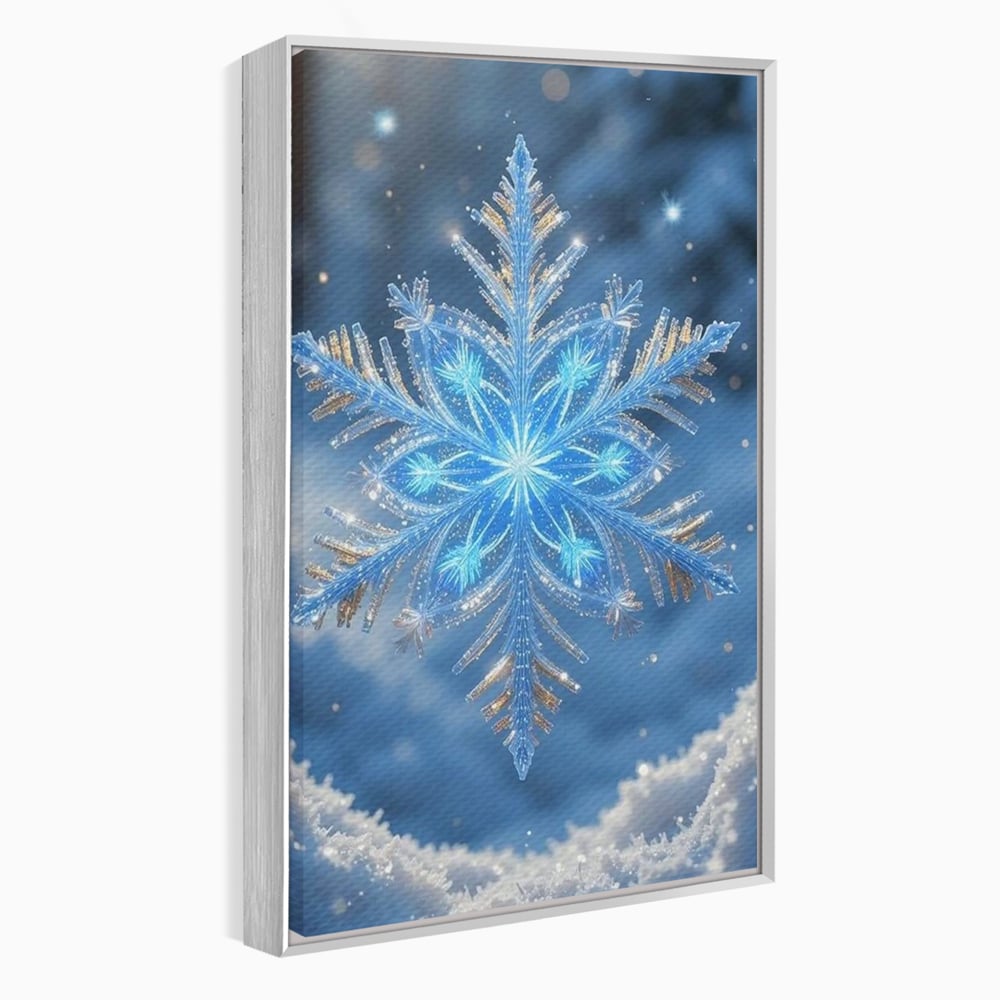 Tablou canvas cu tablou vertical cu fulg de zapada, in rama de aluminiu argintiu