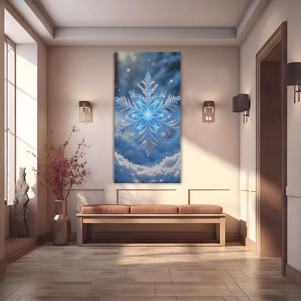 Tablou canvas cu tablou vertical cu fulg de zapada, fara rama, pe sasiu de lemn