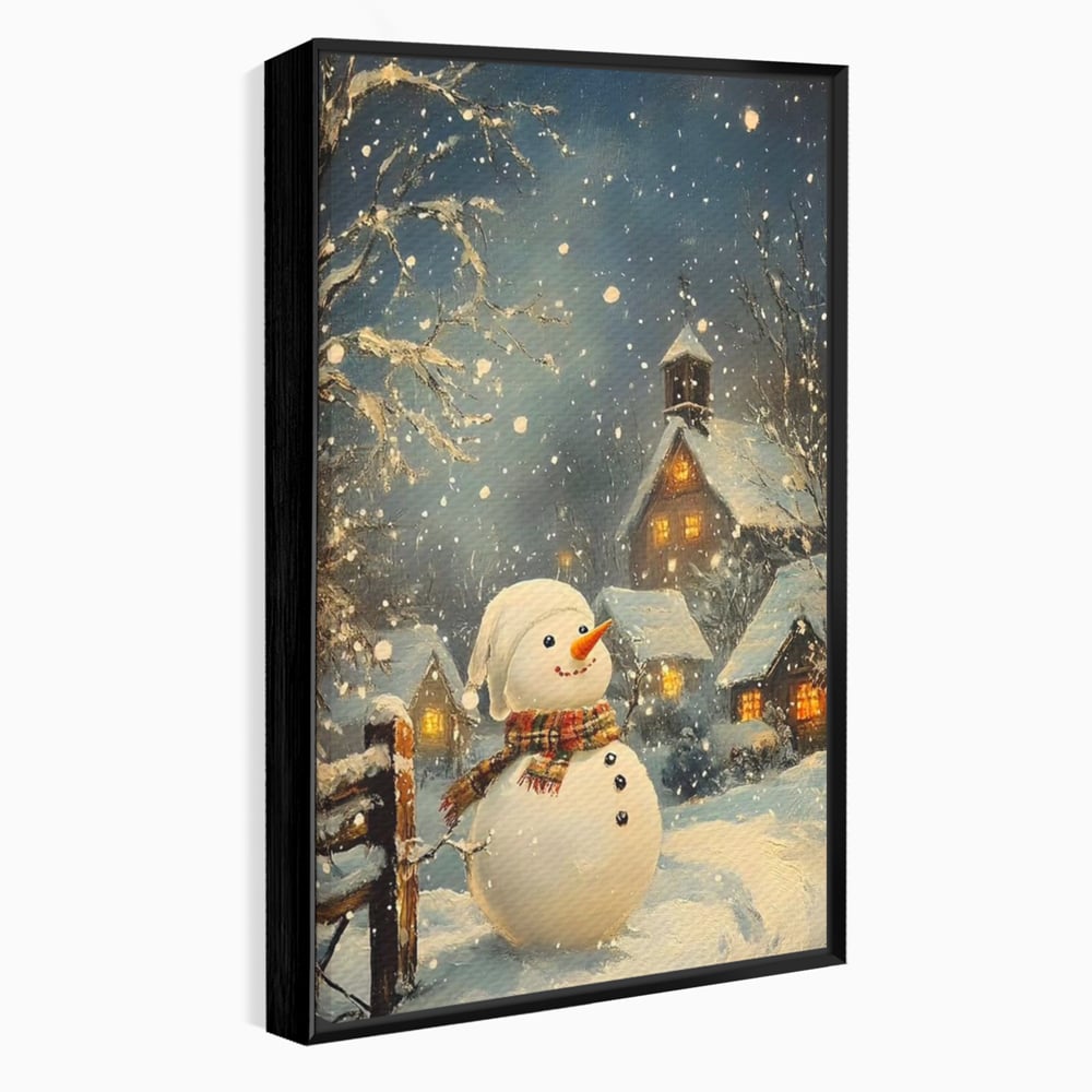 Tablou canvas cu tablou canvas cu om de zapada, in rama de aluminiu negru
