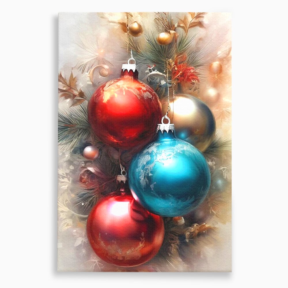 Tablou canvas cu tablou canvas cu globuri de craciun, fara rama, pe sasiu de lemn