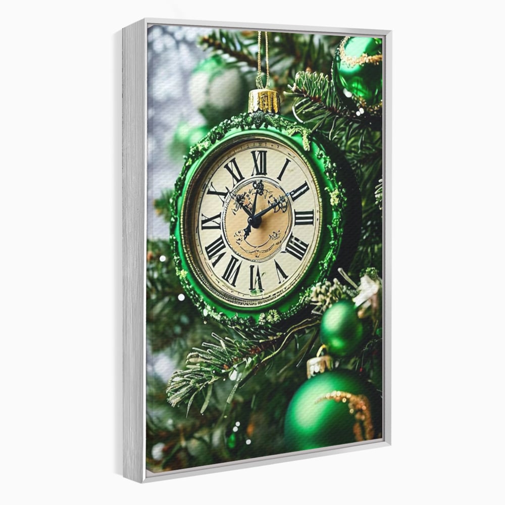 Tablou canvas cu tablou canvas cu ceasornic verde smarald, in rama de aluminiu argintiu