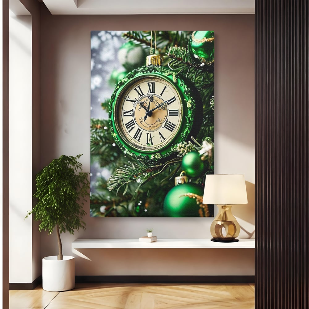 Tablou canvas cu tablou canvas cu ceasornic verde smarald, fara rama, pe sasiu de lemn