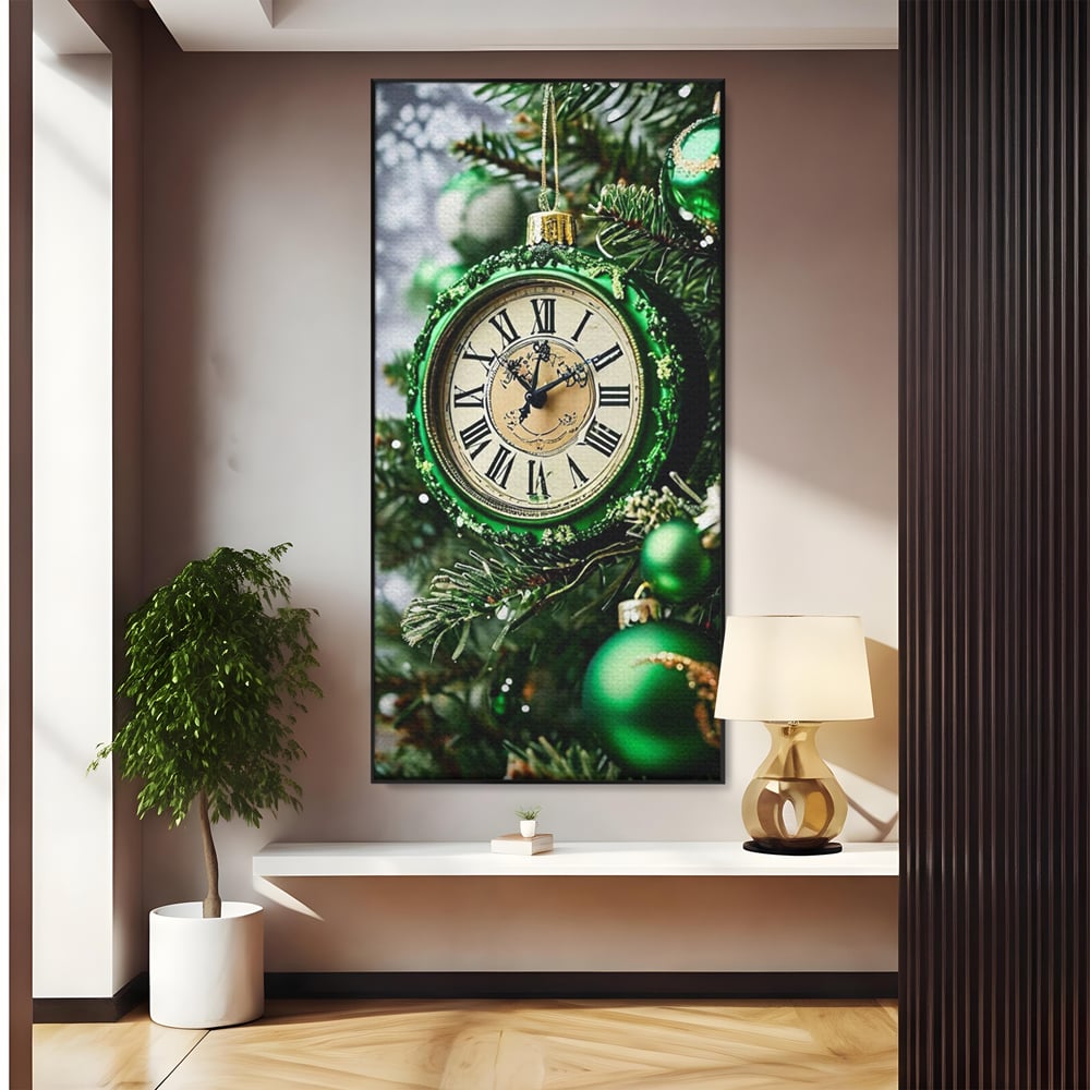 Tablou canvas cu tablou canvas cu ceasornic verde smarald, in rama de aluminiu negru