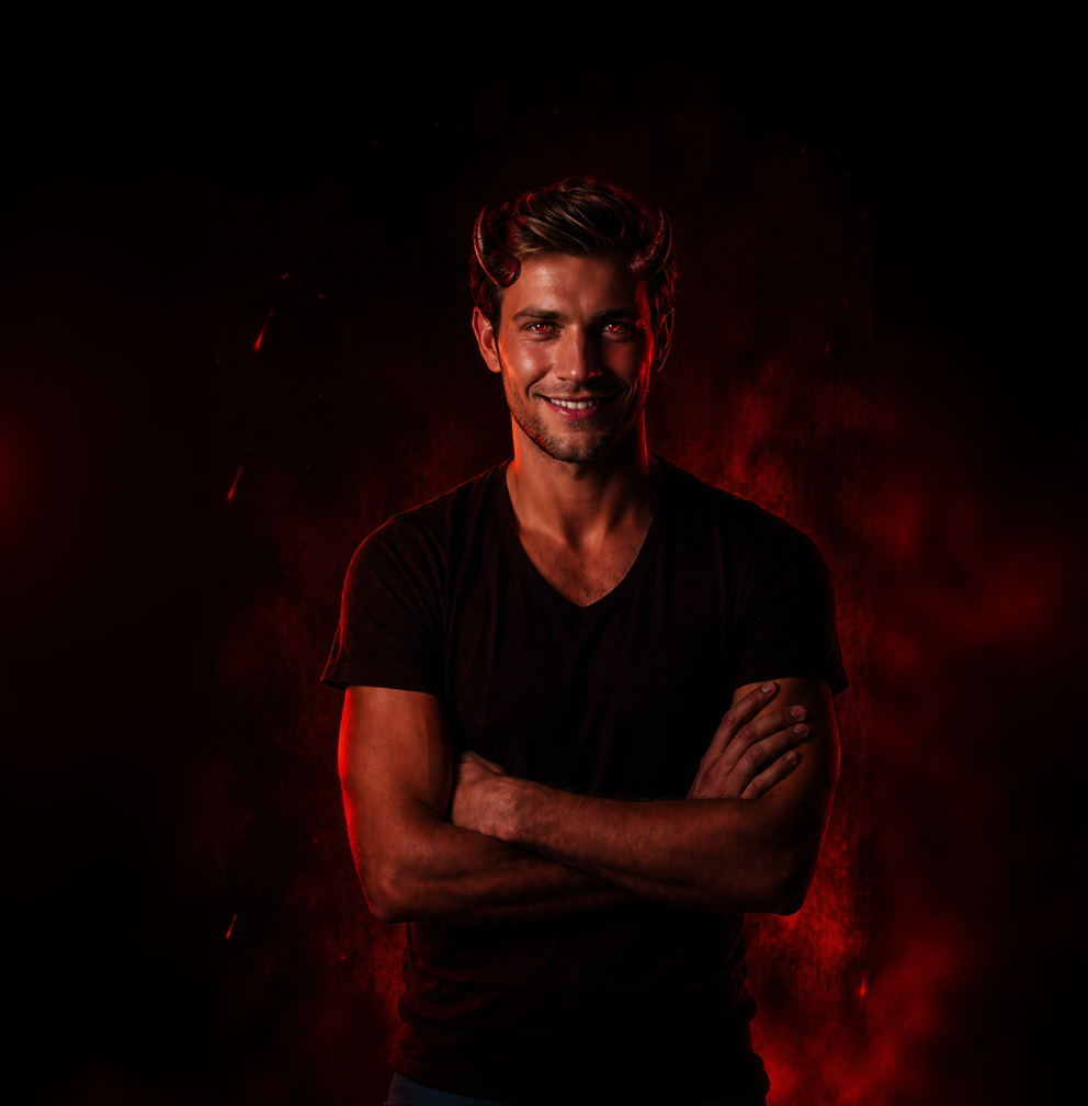 Tablou canvas cu tablou personalizat cu barbat demonic pe fond negru