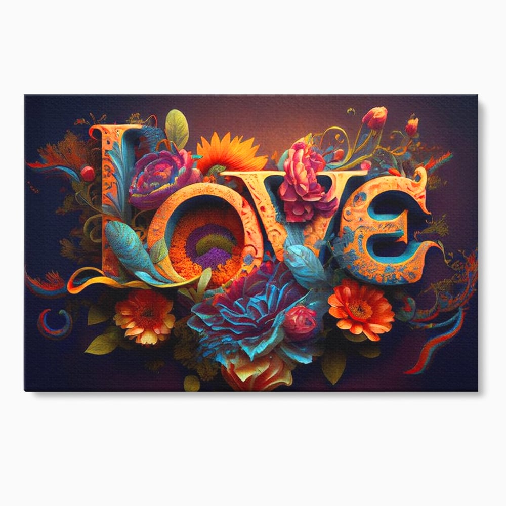 Tablou canvas cu tablou canvas cu litere florale stilizate, fara rama, pe sasiu de lemn