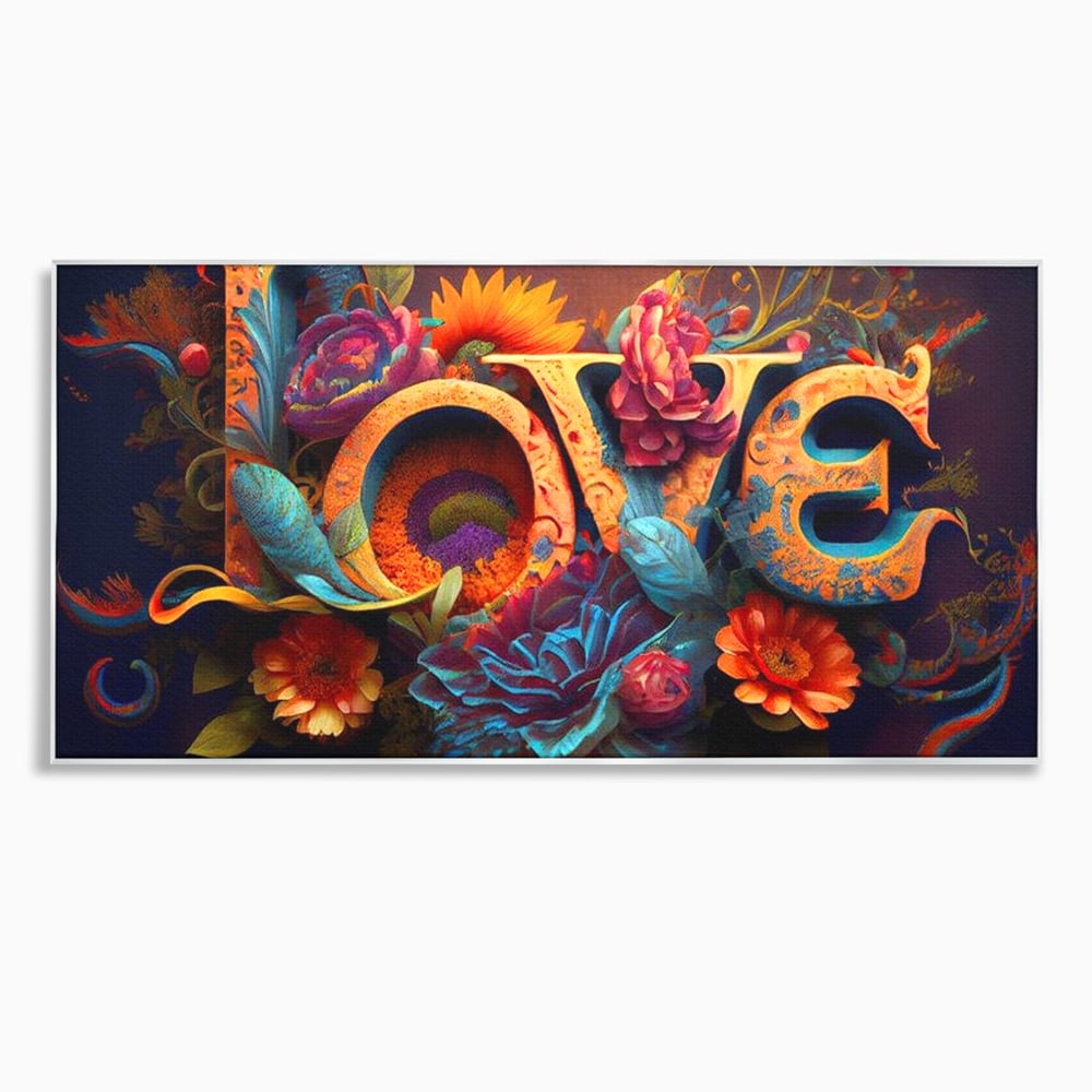 Tablou canvas cu tablou canvas cu litere florale stilizate, in rama de aluminiu argintiu