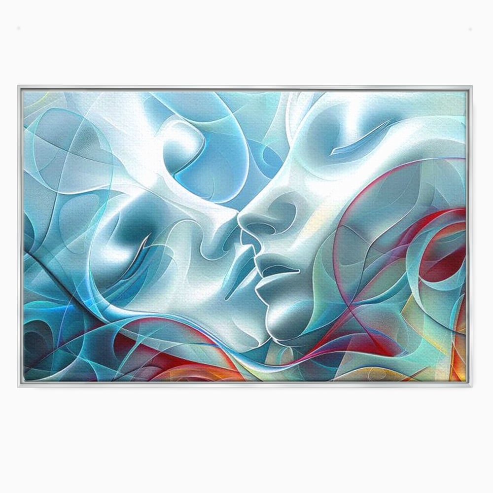 Tablou canvas cu tablou canvas cu chipuri umane contopite, in rama de aluminiu argintiu