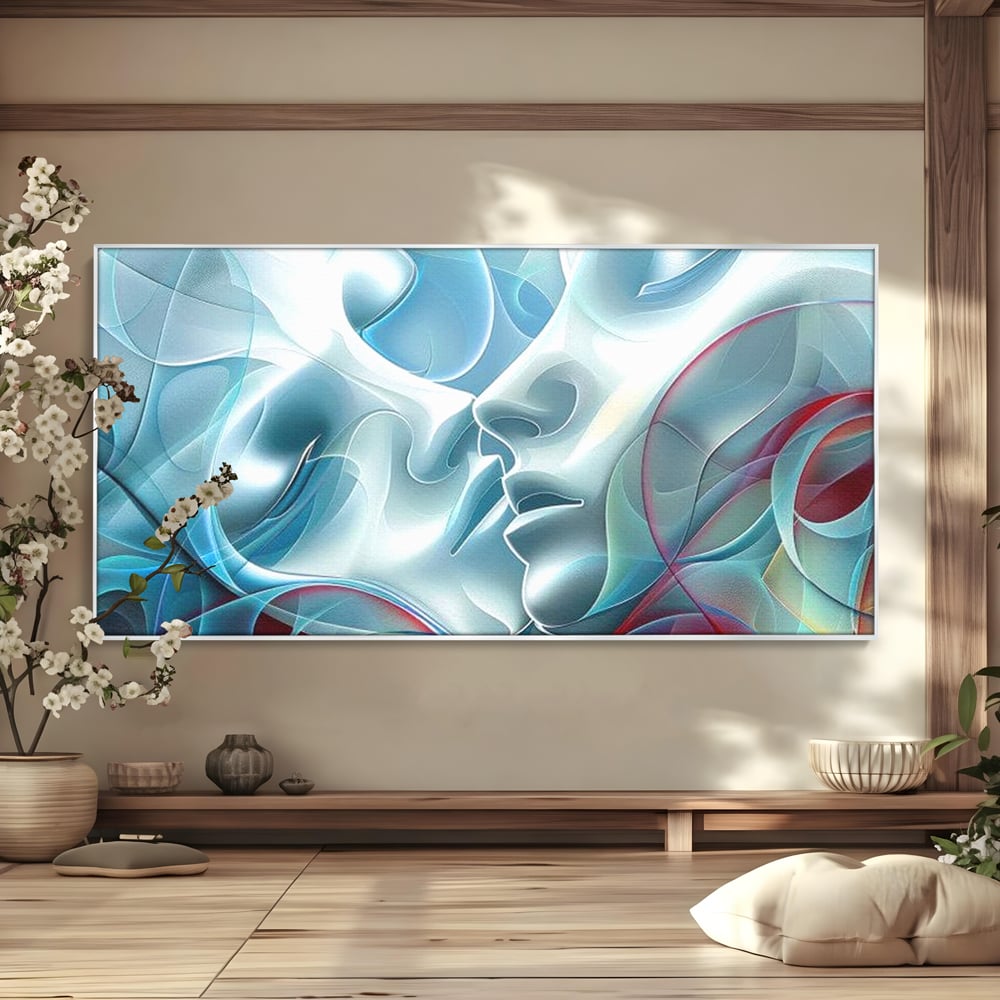 Tablou canvas cu tablou canvas cu chipuri umane contopite, in rama de aluminiu argintiu
