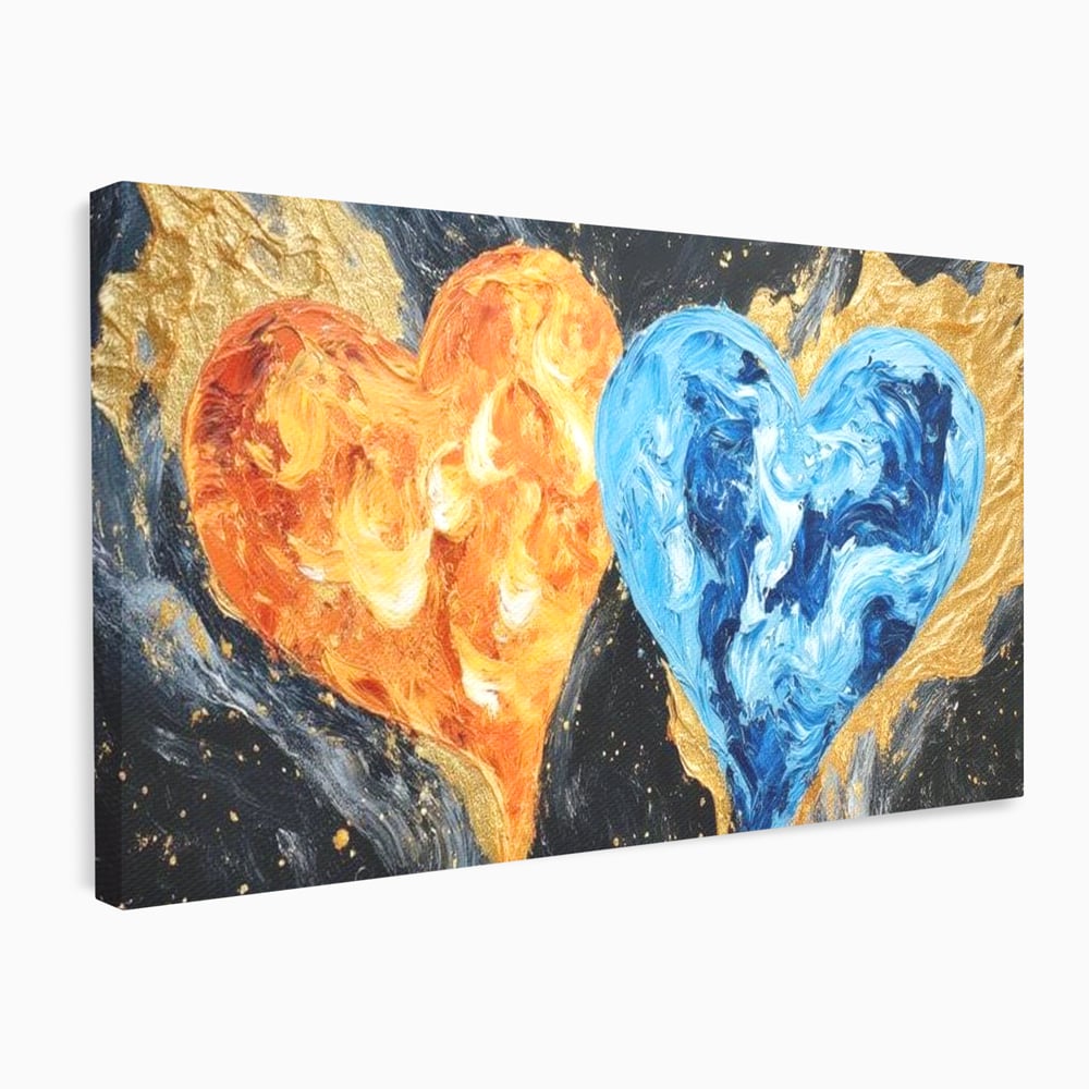 Tablou canvas cu pictura cu doua inimi simbolice, fara rama, pe sasiu de lemn