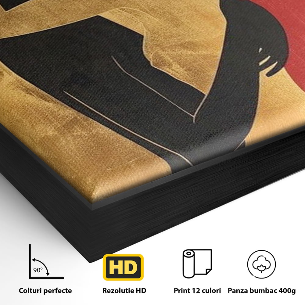 Detaliu al suprafetei: tablou canvas cu siluete in imbratisare, in rama de aluminiu negru