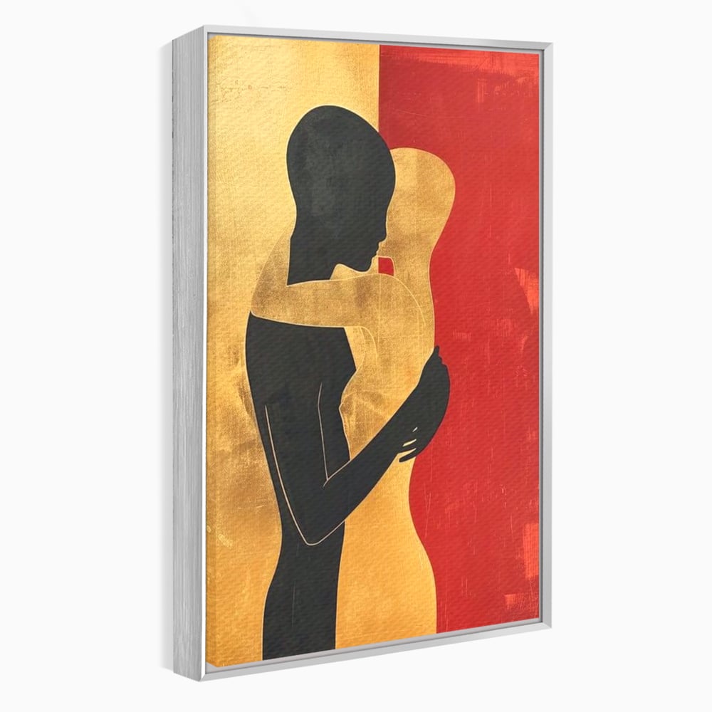 Tablou canvas cu tablou canvas cu siluete in imbratisare, in rama de aluminiu argintiu