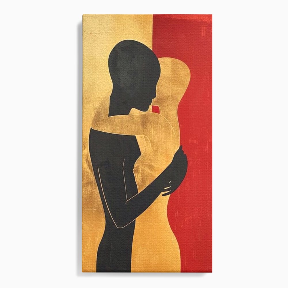 Tablou canvas cu tablou canvas cu siluete in imbratisare, fara rama, pe sasiu de lemn