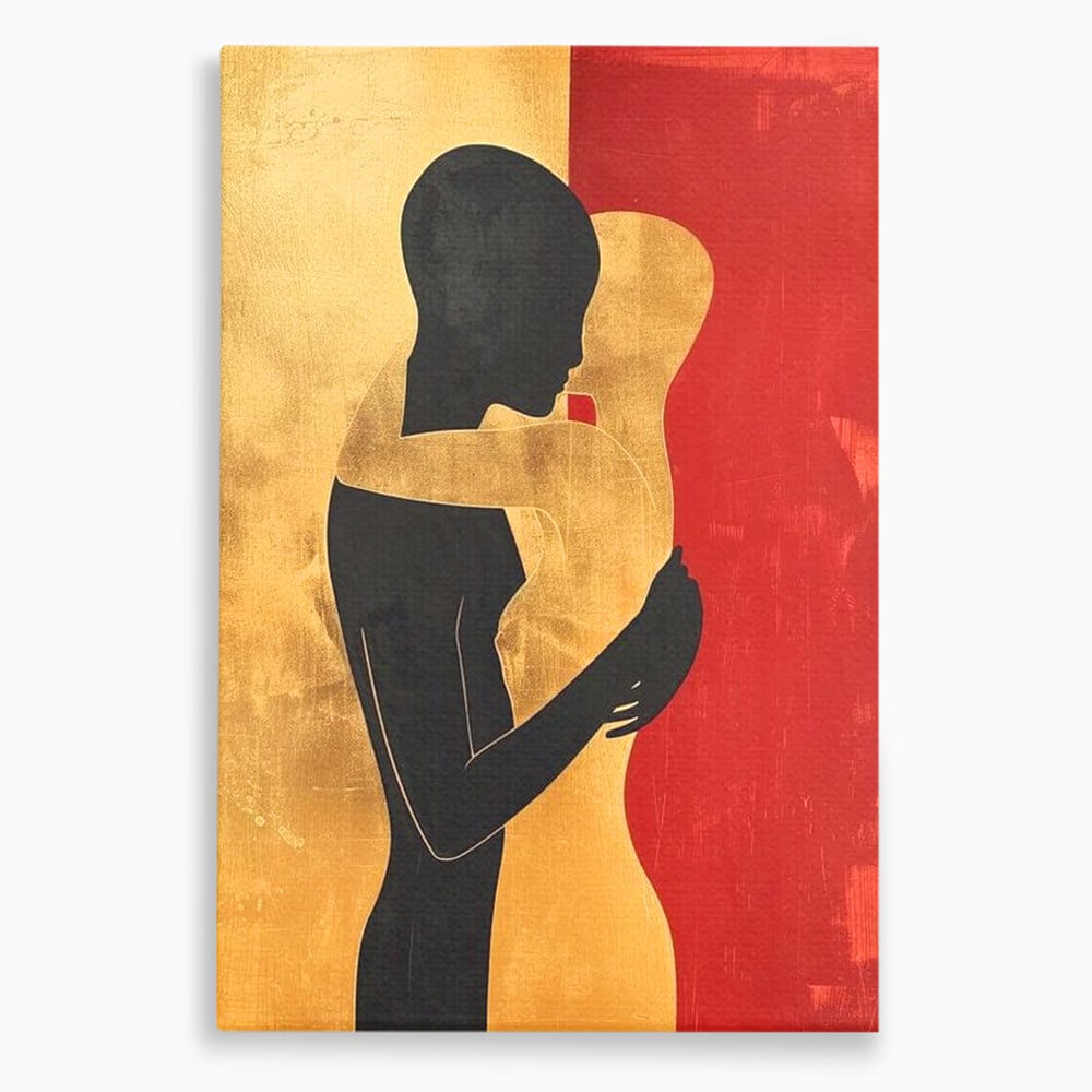 Tablou canvas cu tablou canvas cu siluete in imbratisare, fara rama, pe sasiu de lemn