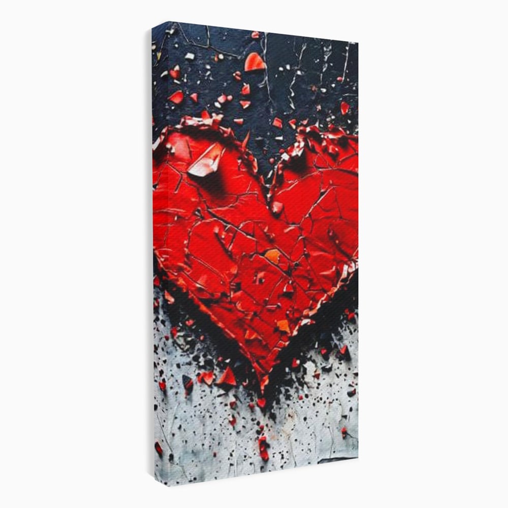 Tablou canvas cu tablou canvas cu o inima rosie crapata, fara rama, pe sasiu de lemn