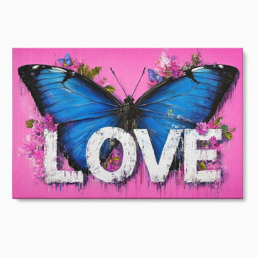 Tablou canvas cu tablou canvas cu fluture albastru, fara rama, pe sasiu de lemn