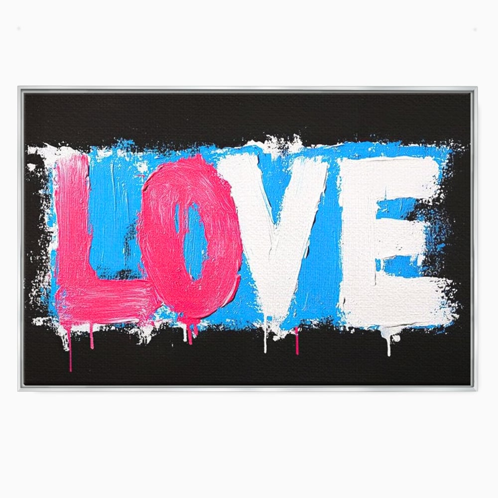 Tablou canvas cu tablou canvas cu mesajul love, in rama de aluminiu argintiu