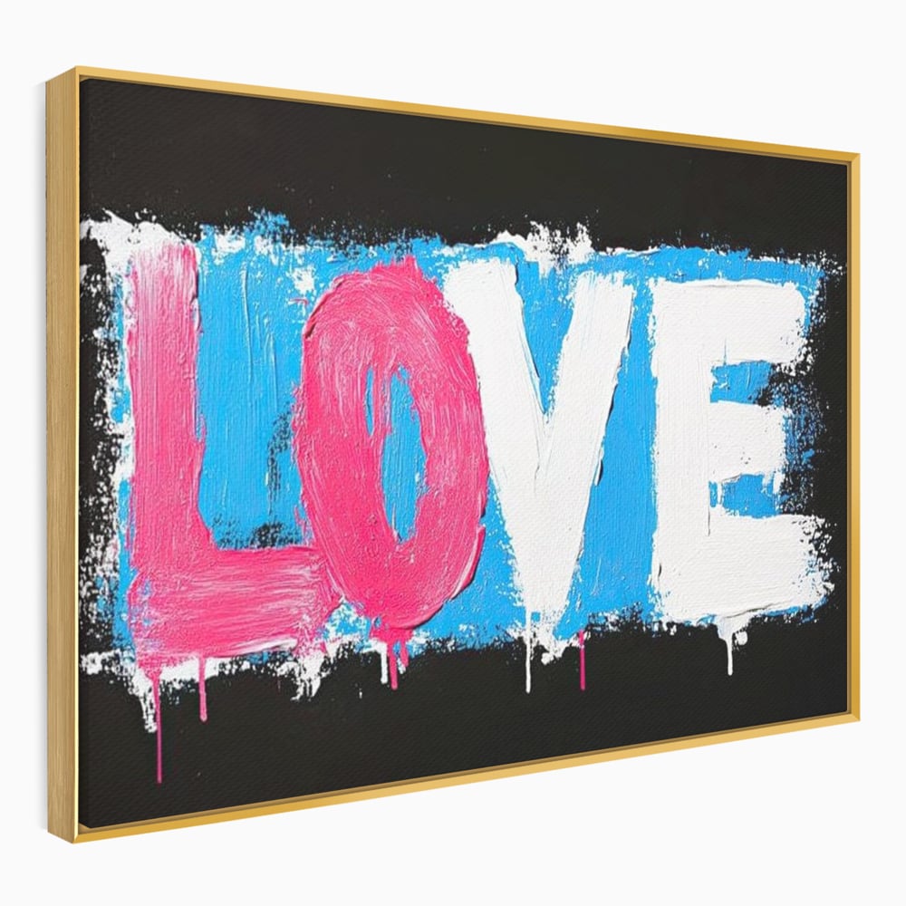 Tablou canvas cu tablou canvas cu mesajul love, in rama de aluminiu auriu