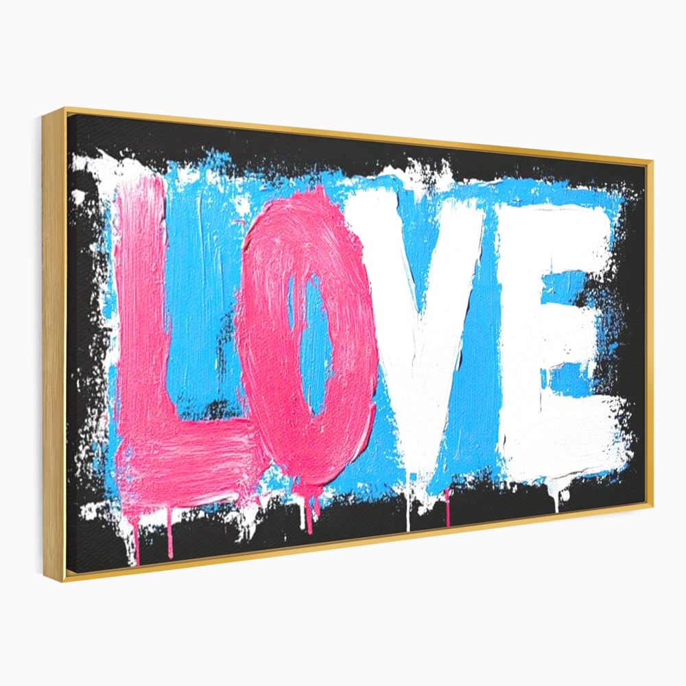 Tablou canvas cu tablou canvas cu mesajul love, in rama de aluminiu auriu