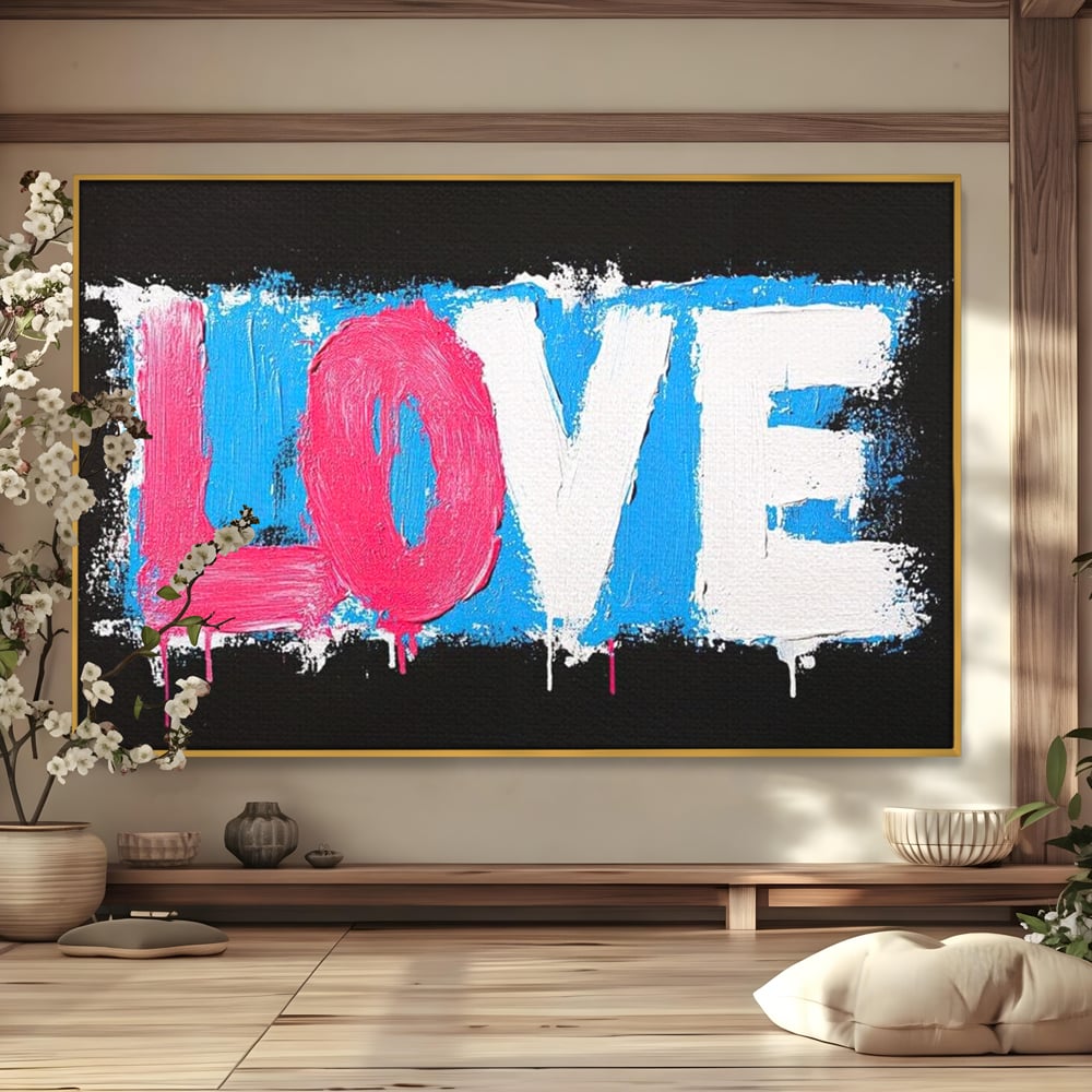 Tablou canvas cu tablou canvas cu mesajul love, in rama de aluminiu auriu