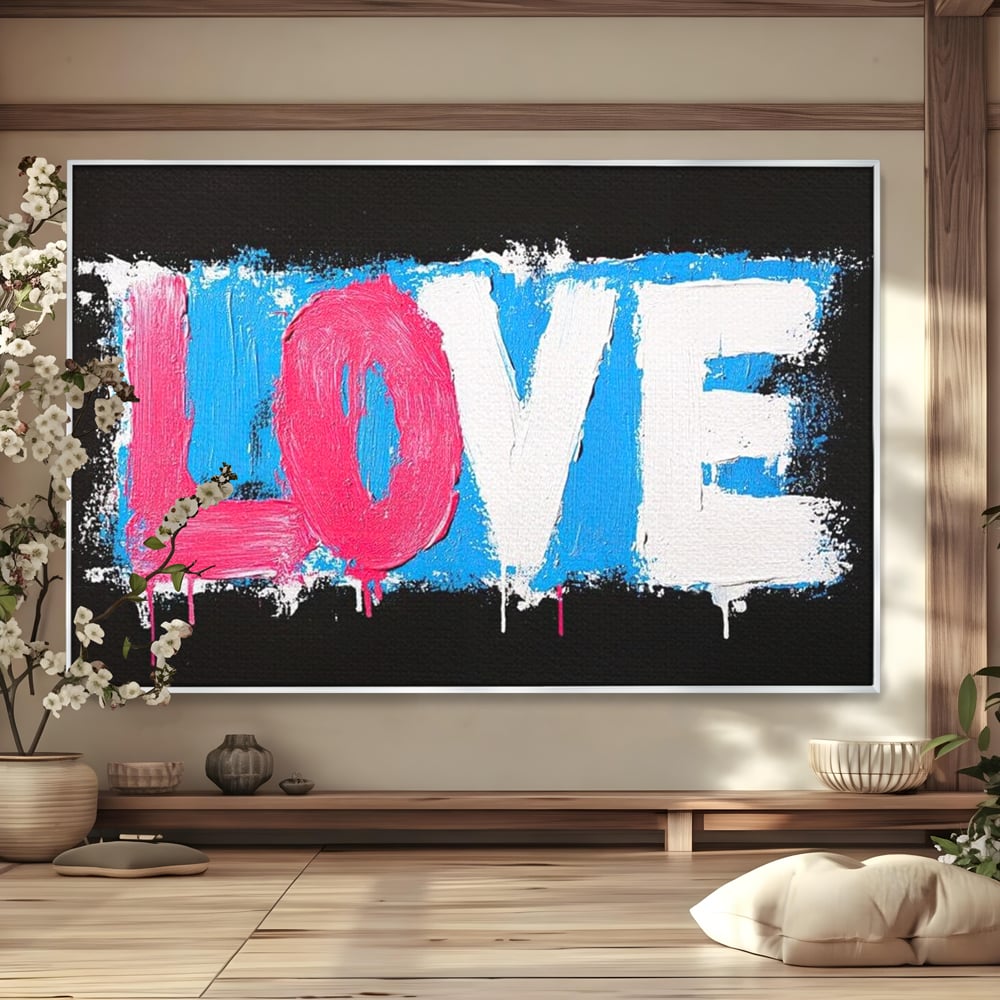 Tablou canvas cu tablou canvas cu mesajul love, in rama de aluminiu argintiu
